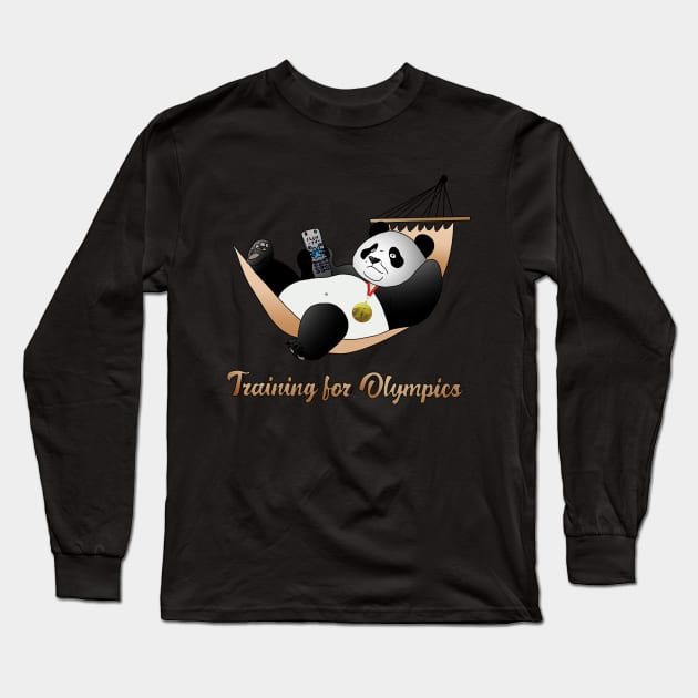 Panda Paradise: Laziness Level Gold Medal, Funny, Gift, Couch, T-shirt, Nature Lovers, Beige Font Long Sleeve T-Shirt by Vtheartist